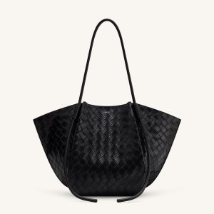 Nala Wide Weave Texture Tote Bag - Black