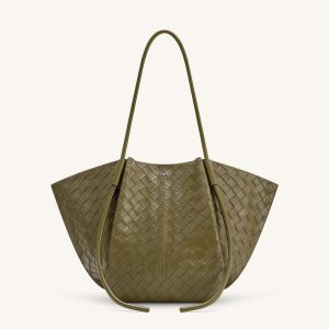 Nala Wide Weave Texture Tote Bag - Olive Green