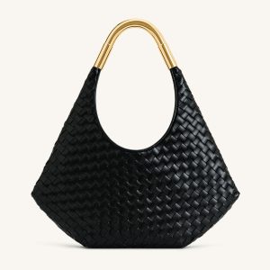 Olivia Hand-Woven Metal Handle Hobo Bag - Black