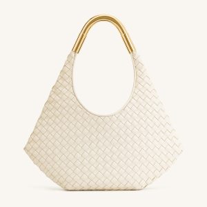 Olivia Hand-Woven Metal Handle Hobo Bag - White