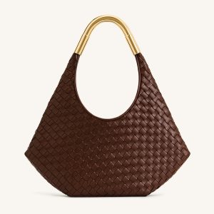 Olivia Hand-Woven Metal Handle Hobo Bag - Brown