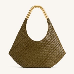 Olivia Hand-Woven Metal Handle Hobo Bag - Olive Green