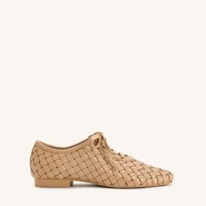 Kayla Weave Strap Flat Shoes - Apricot