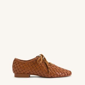 Kayla Weave Strap Flat Shoes - Brown