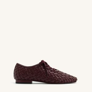 Kayla Weave Strap Flat Shoes - Claret Red