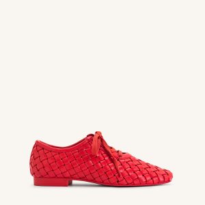 Kayla Weave Strap Flat Shoes - Red