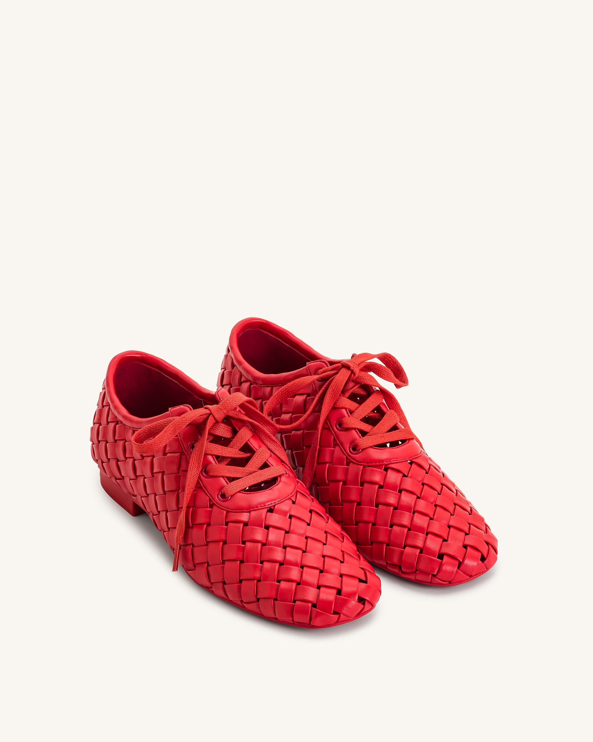 Kayla Weave Strap Flat Shoes - Red - Image 2