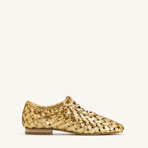 Kayla Weave Strap Flat Shoes - Gold