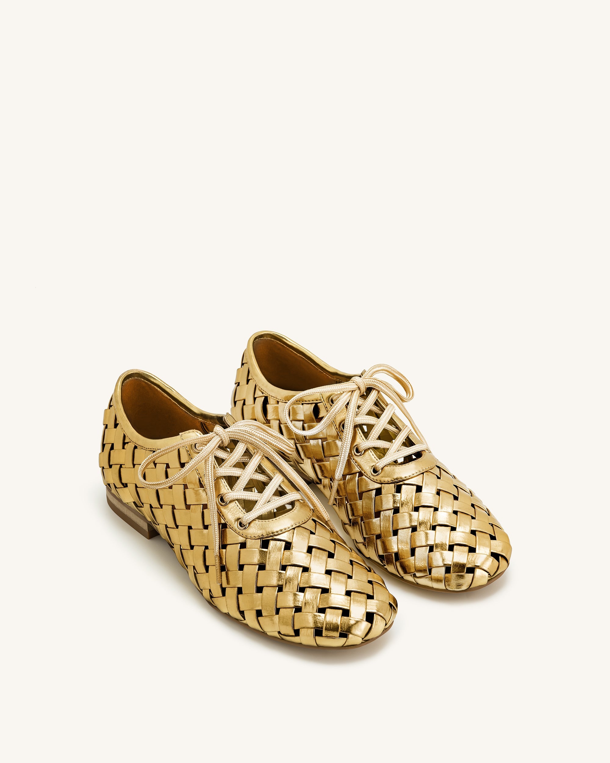 Kayla Weave Strap Flat Shoes - Gold - Image 3