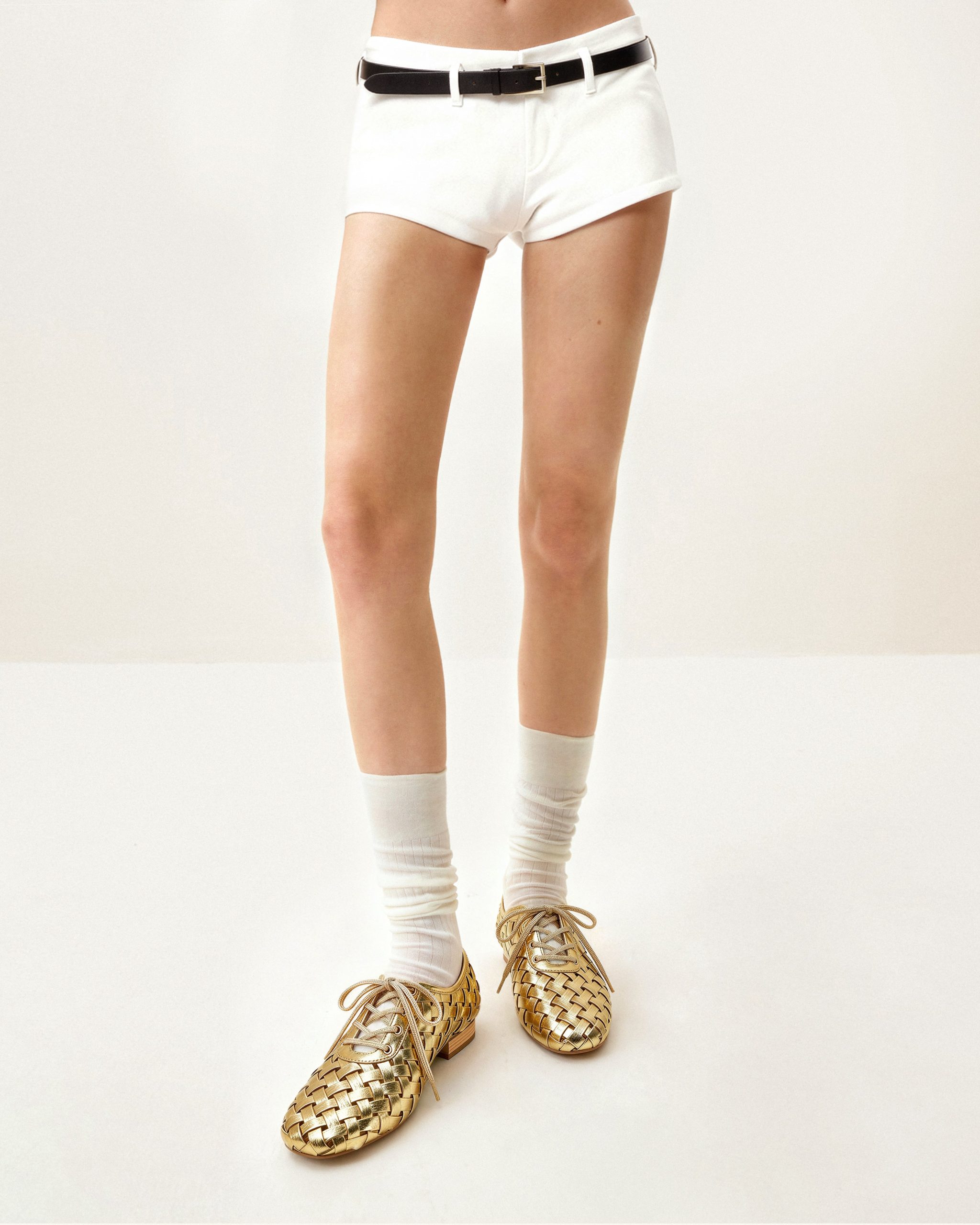 Kayla Weave Strap Flat Shoes - Gold - Image 2
