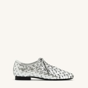 Kayla Weave Strap Flat Shoes - Silver