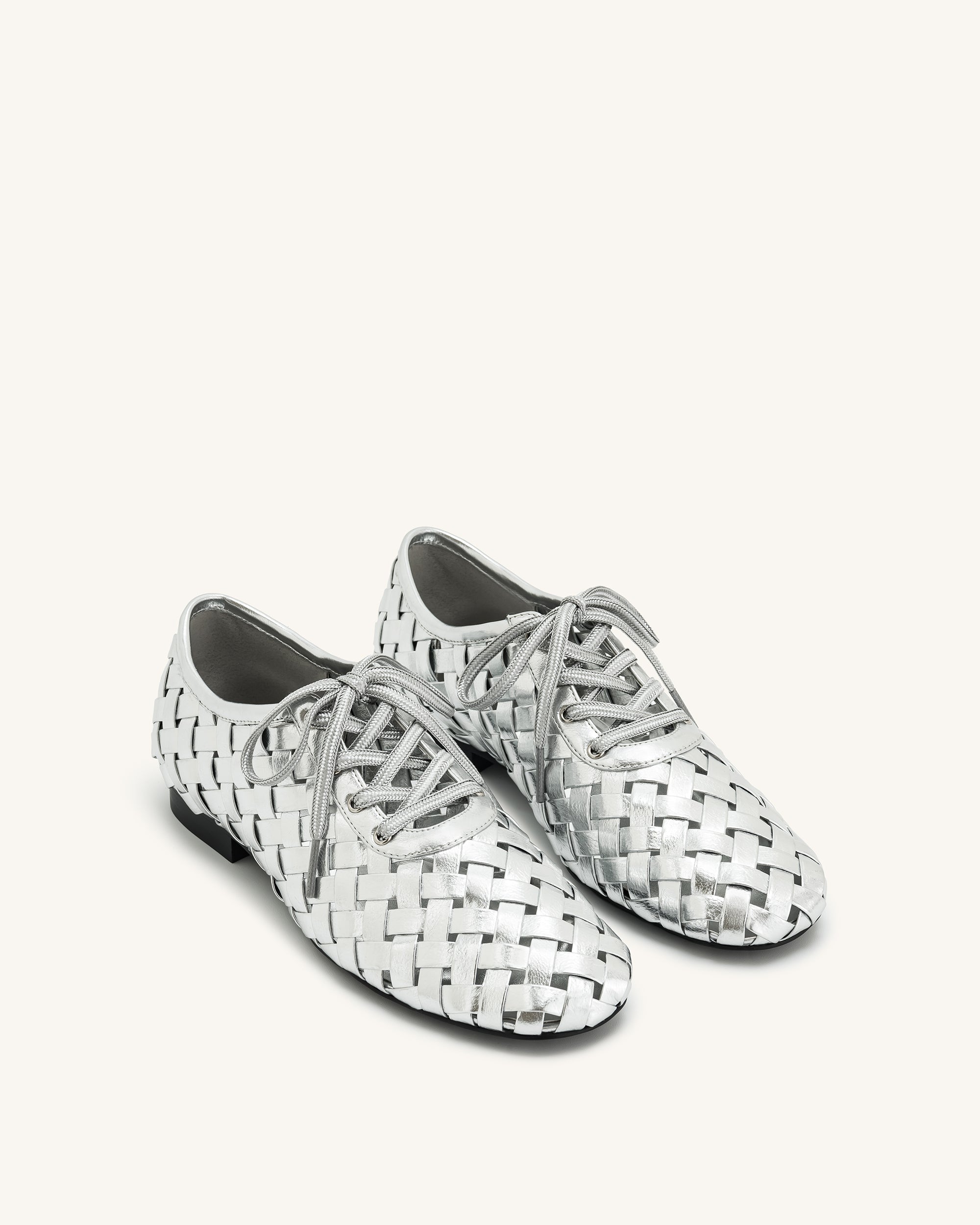Kayla Weave Strap Flat Shoes - Silver - Image 3