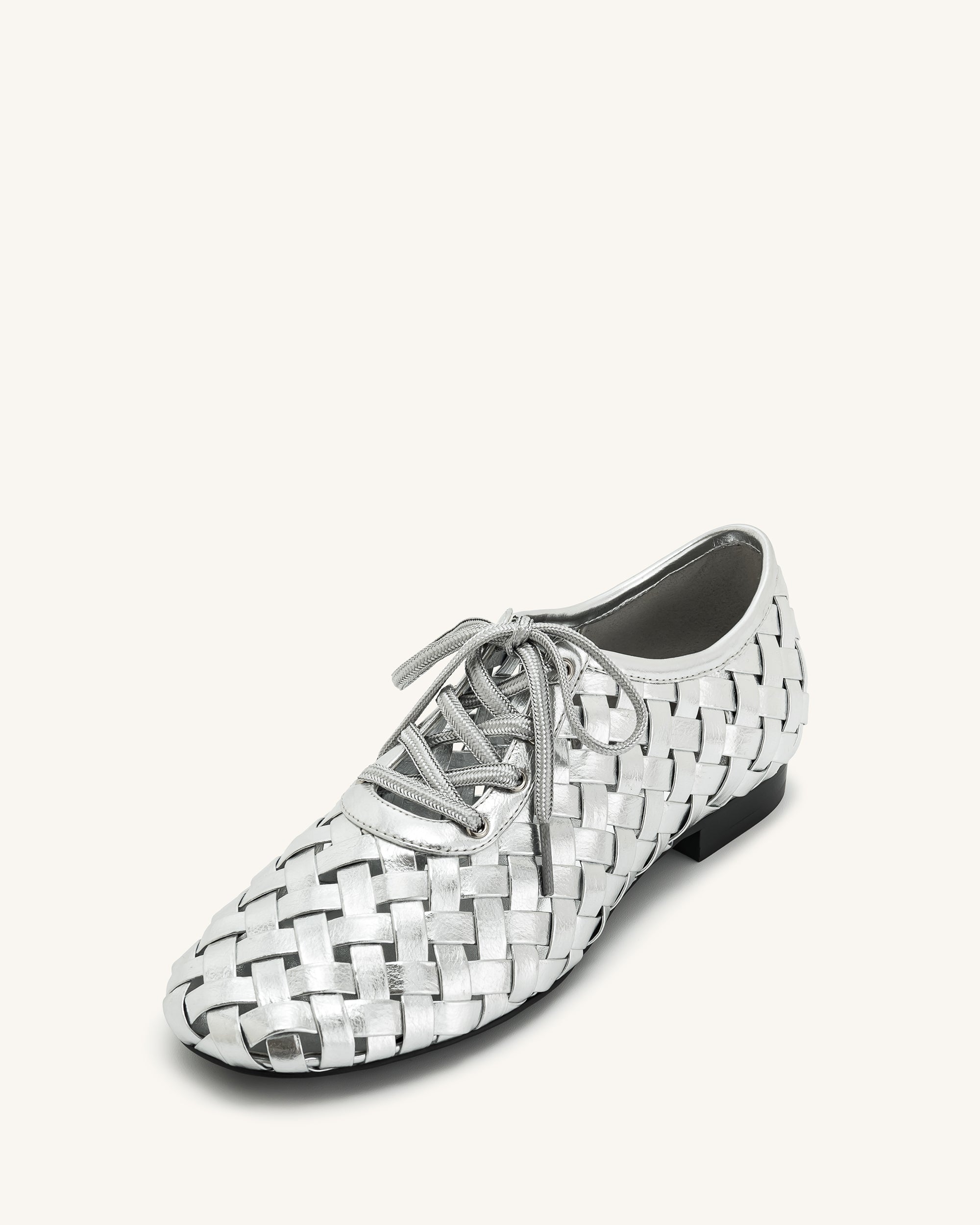 Kayla Weave Strap Flat Shoes - Silver - Image 6