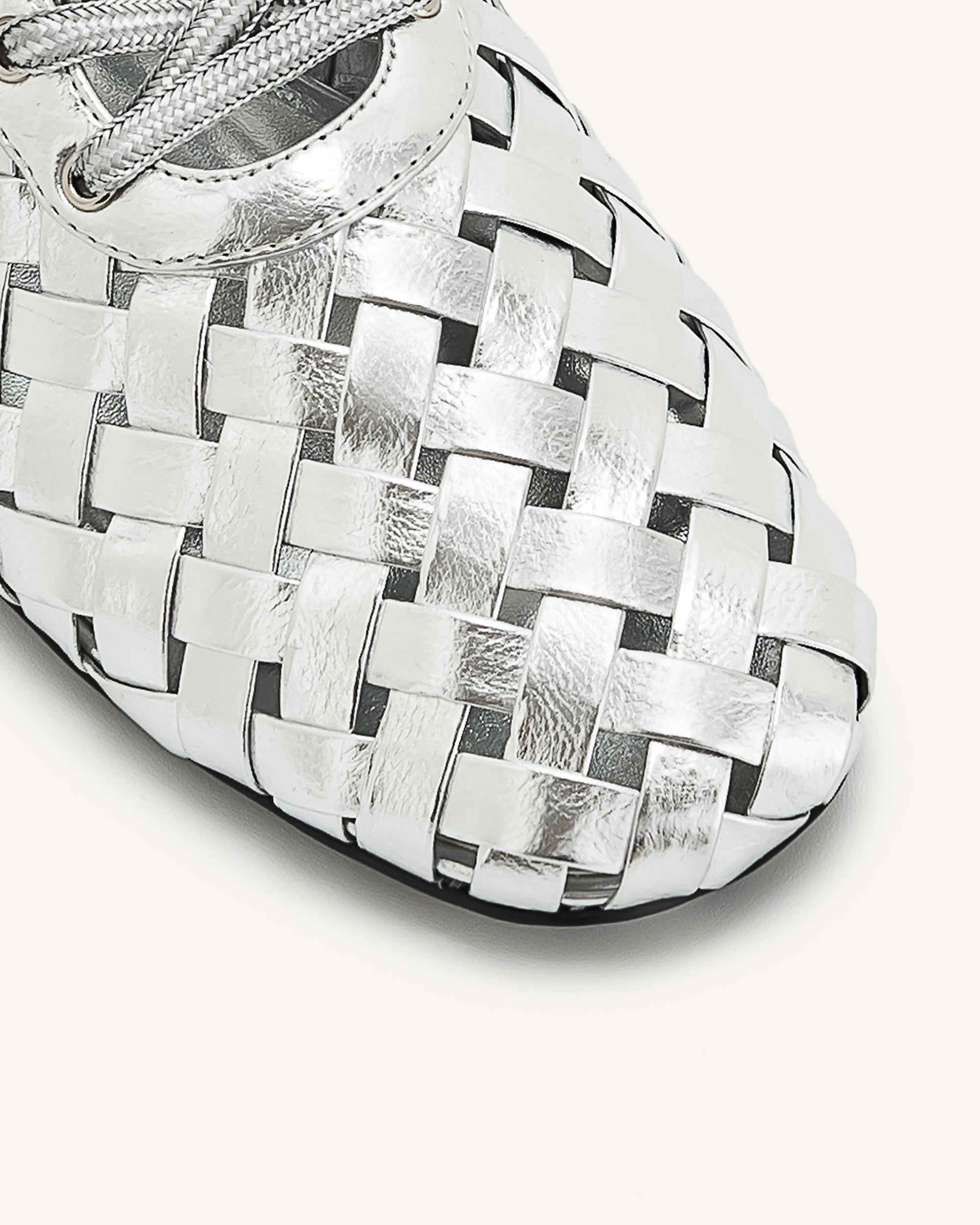 Kayla Weave Strap Flat Shoes - Silver - Image 5