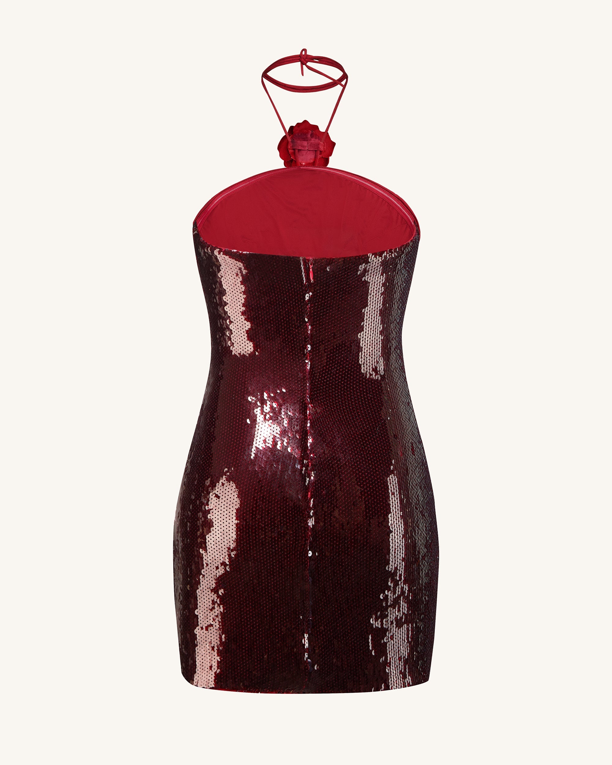 Burgundy Sequinned Halter Mini Dress - Burgundy - Image 6