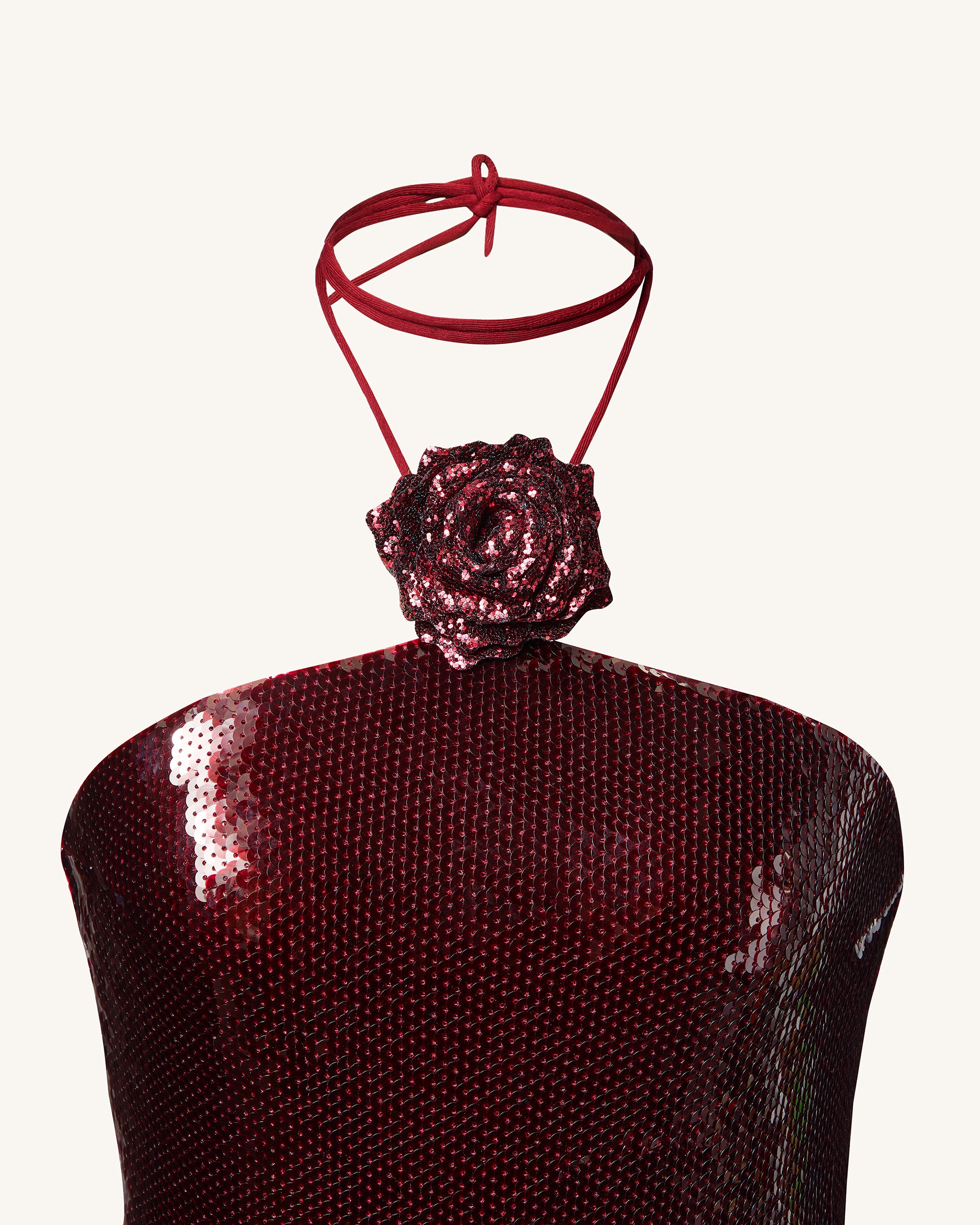 Burgundy Sequinned Halter Mini Dress - Burgundy - Image 4