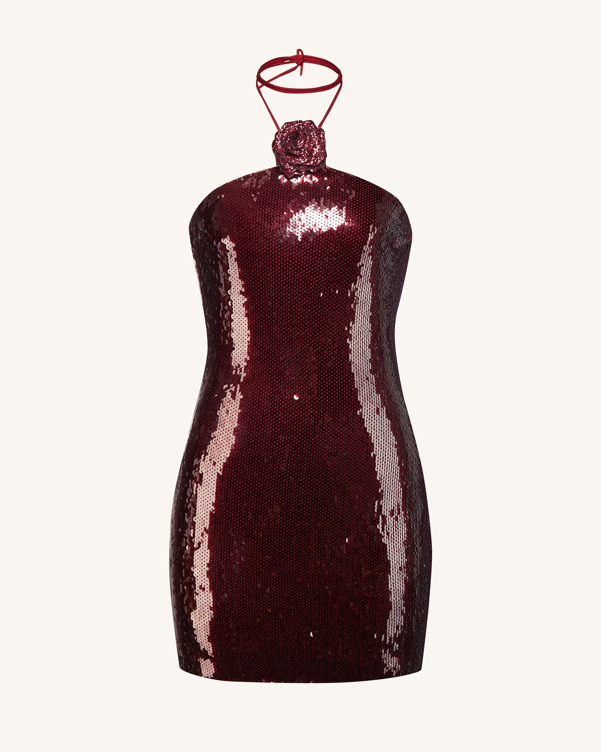 Burgundy Sequinned Halter Mini Dress - Burgundy - Image 5