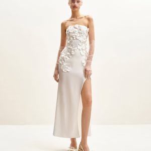 Floral Embroidered Long Dress - White