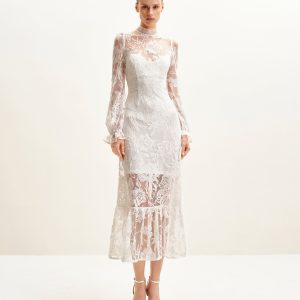 Elegant Lace Midi Dress - White