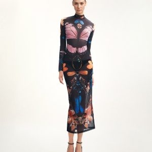 Sheer Butterfly and Beetle Gown - Multicolor