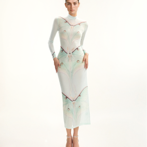 Moth Sheer Mesh Gown - Green/Beige