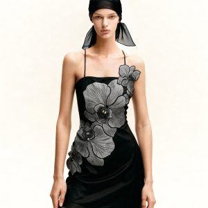 Orchid Appliqu?? Mini Dress - Black/Silver