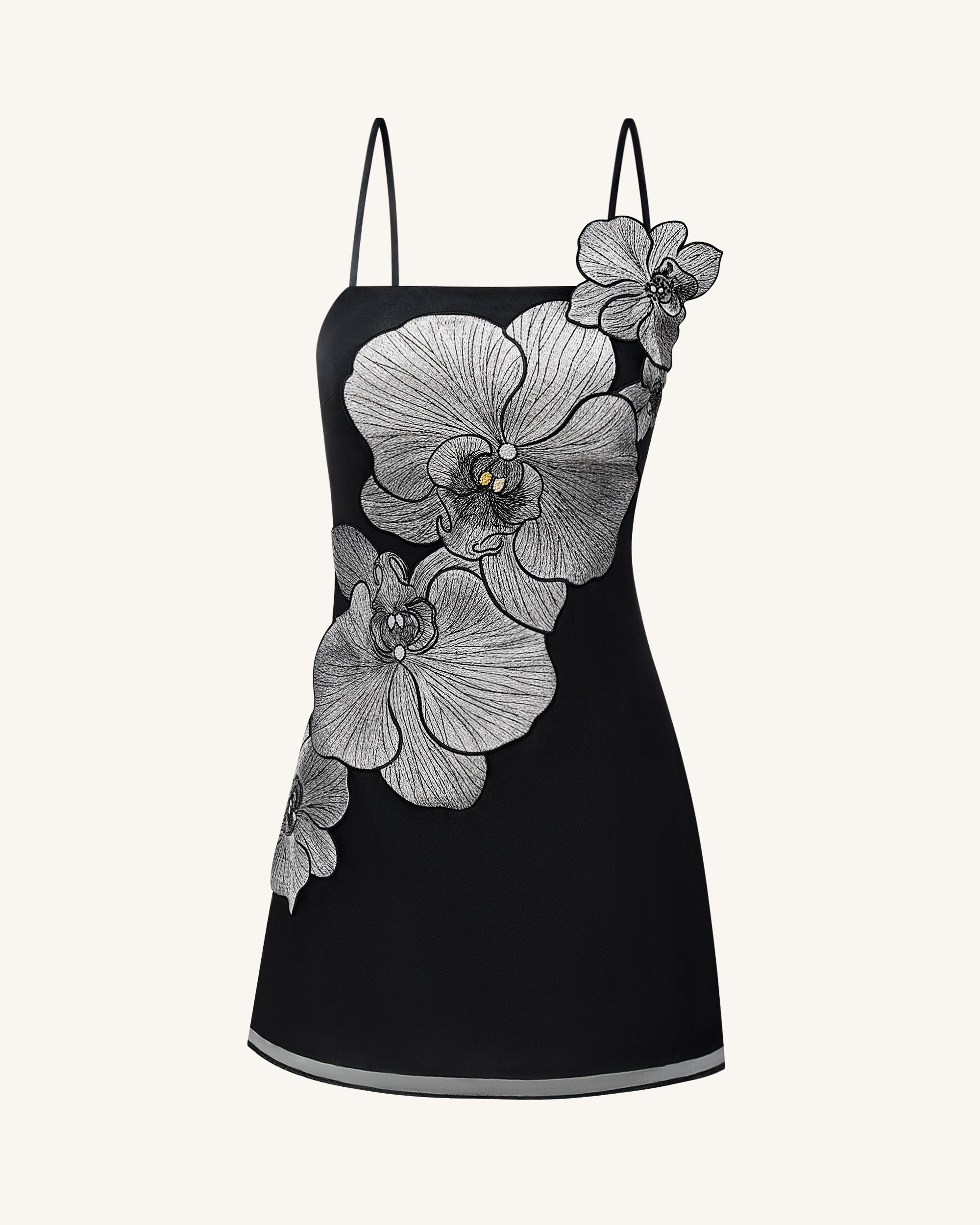 Orchid Appliqu?? Mini Dress - Black/Silver - Image 2