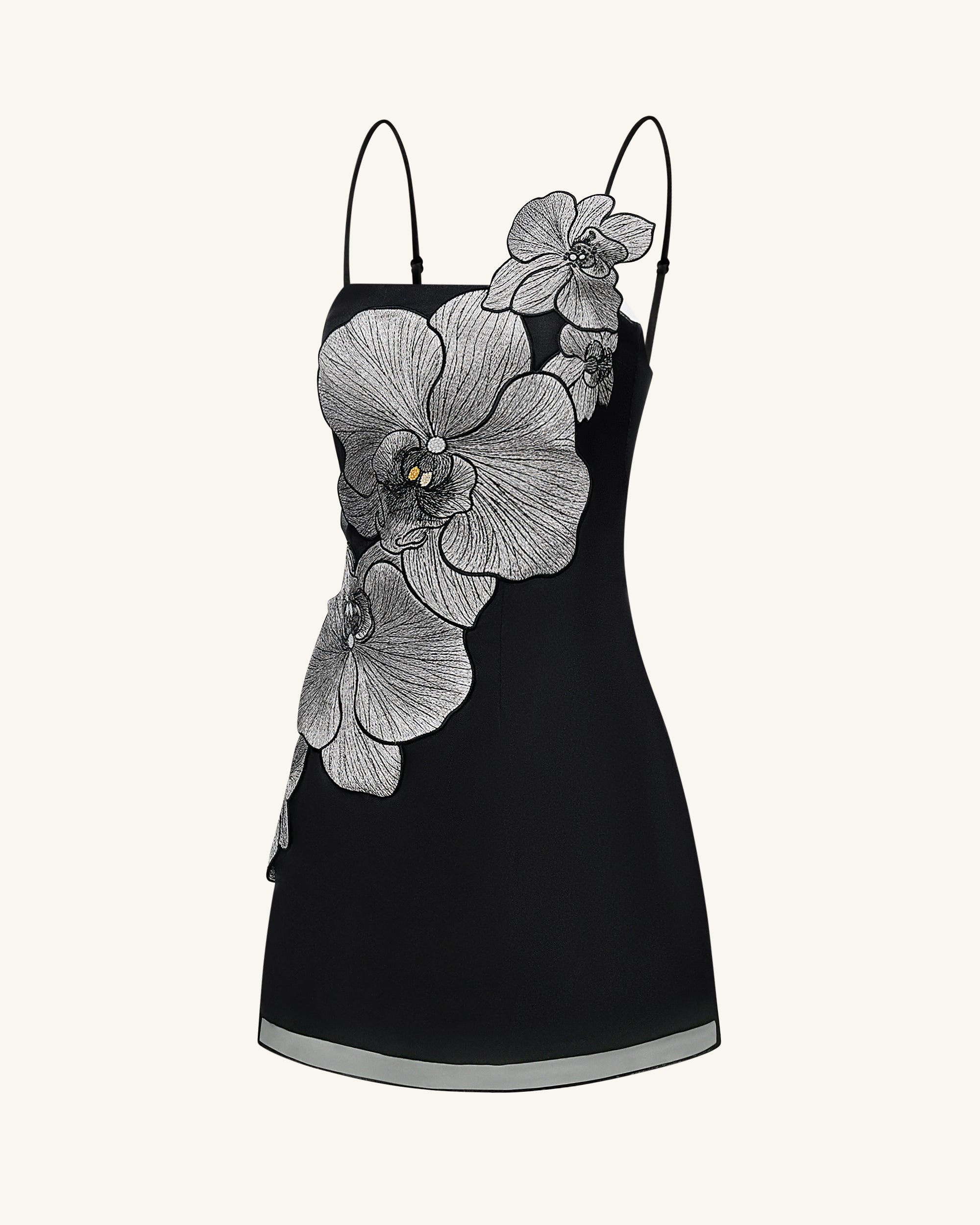Orchid Appliqu?? Mini Dress - Black/Silver - Image 3