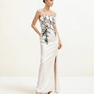 Orchid Embroidered Dress - White/Black