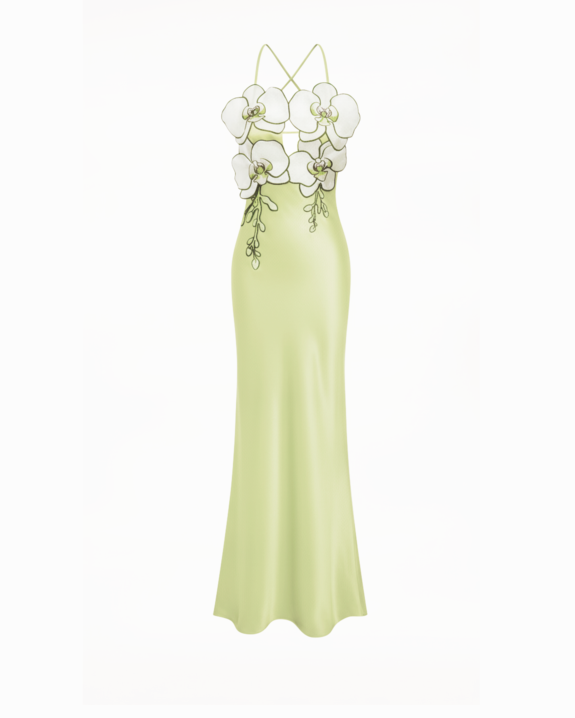 Orchid Embroidered Dress - Light Green/Ivory - Image 2