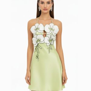 Orchid Embroidered Halter Mini Dress - Light Green