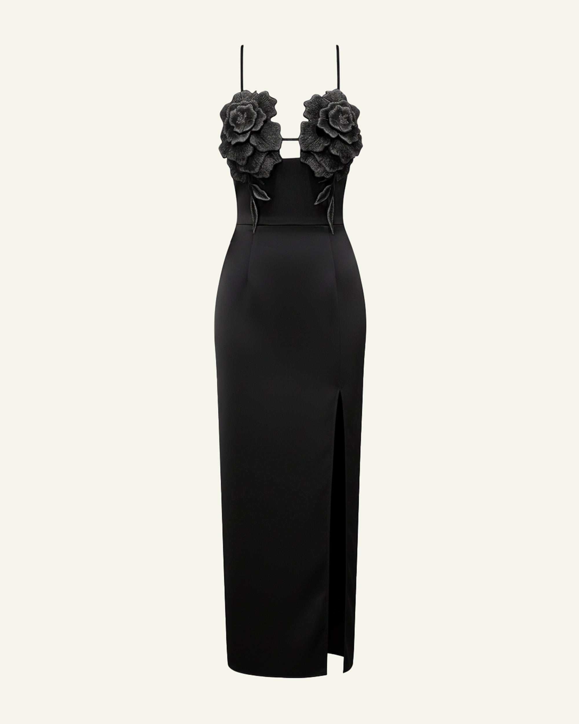 3D Floral Strappy Maxi Dress - Black - Image 2