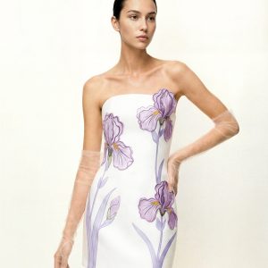 Iris Floral Print Strapless Dress - White