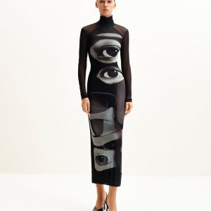 Sophia Eye Print Mesh Dress - Black/White