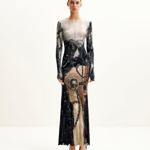 Isabella Vintage Print Dress - Brown & Black