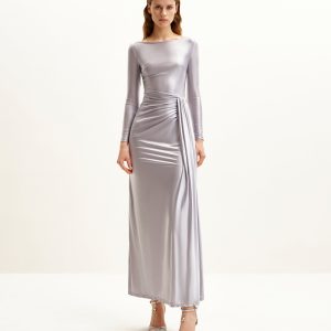 Amara Metallic Ruched Dress - Silver
