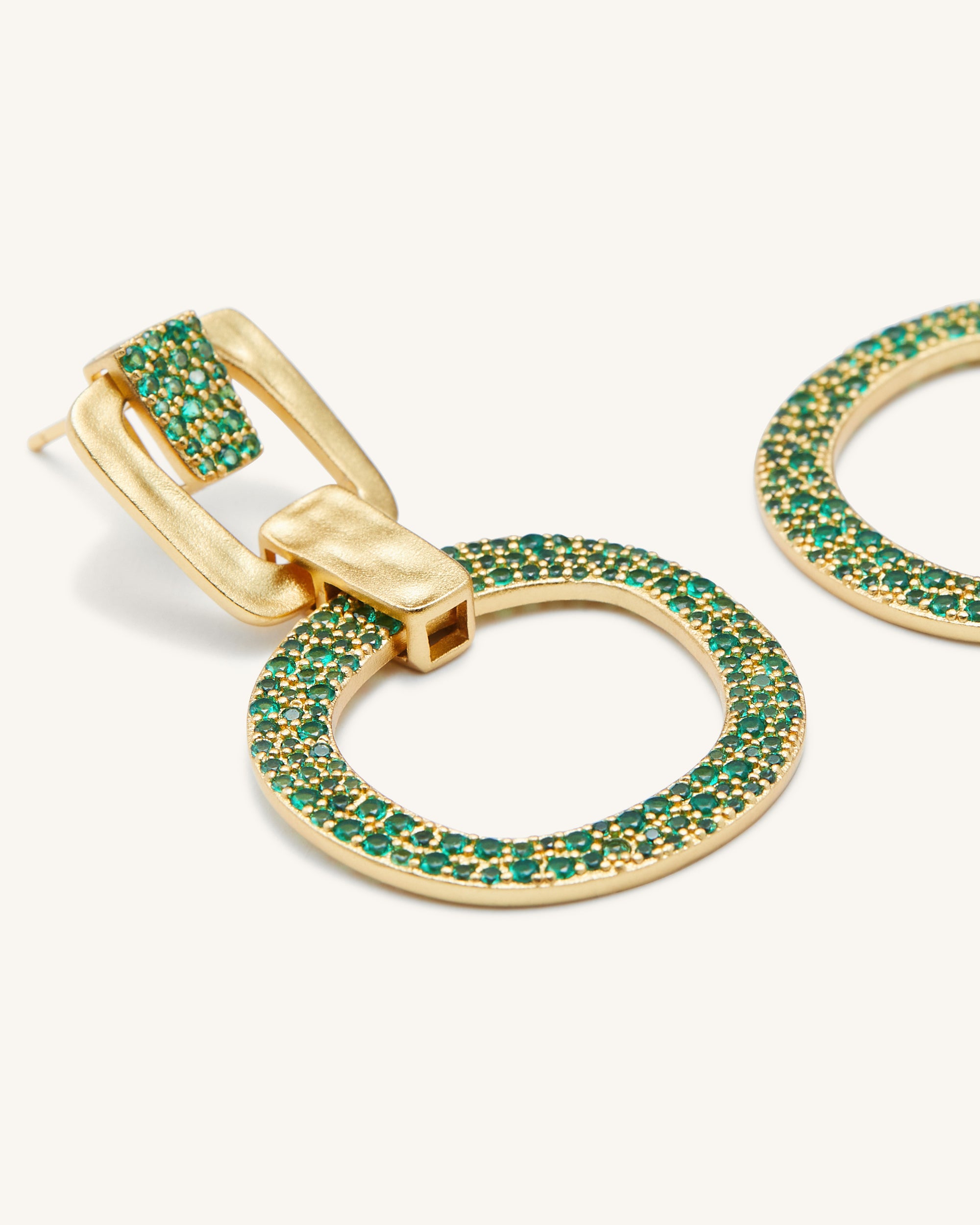 Geometrical Openwork Round Earrings - 18ct Gold Plated & Green Nano - Image 2