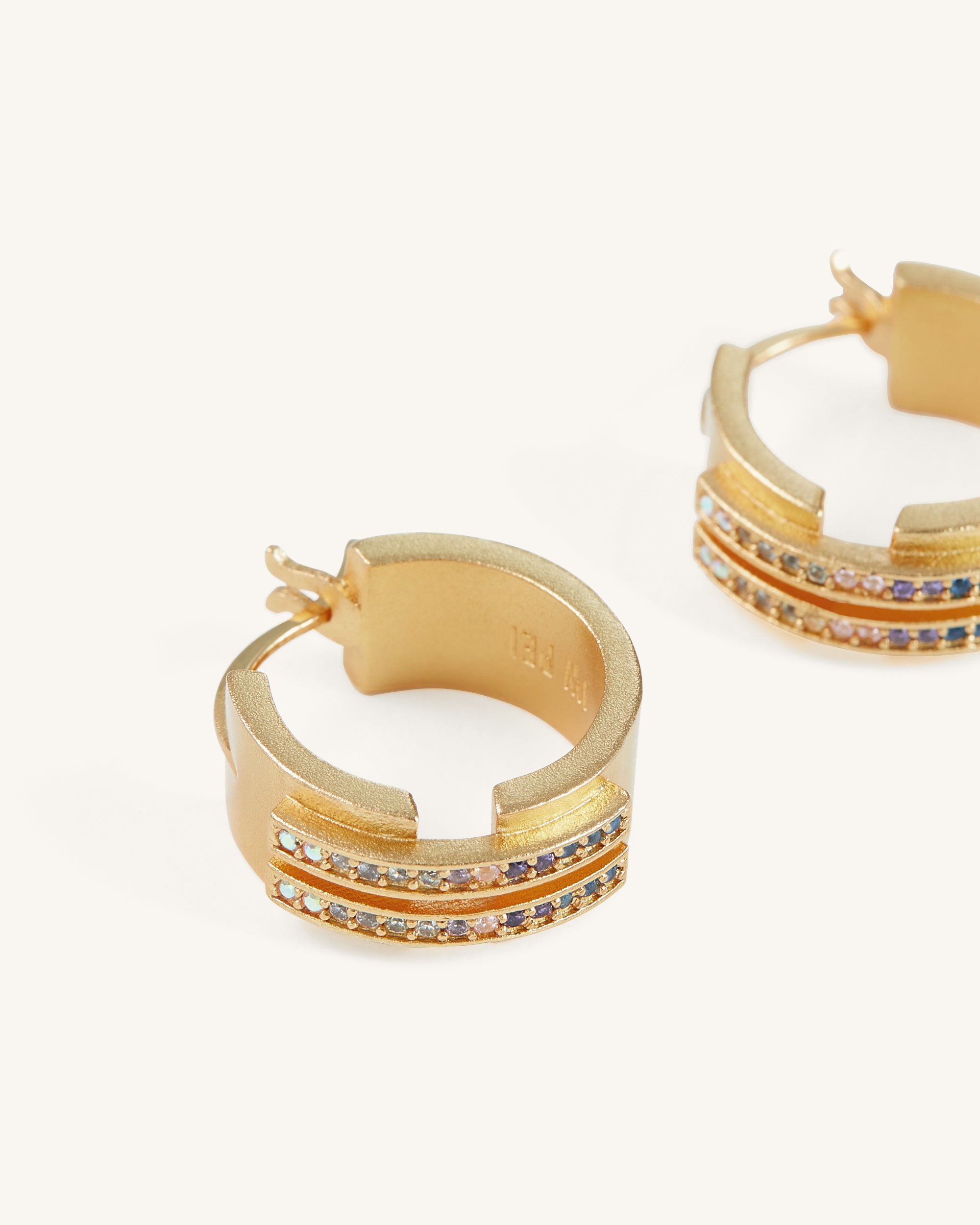 Hoop Earrings - 18ct Gold Plated & Multicolor Zircon - Image 2