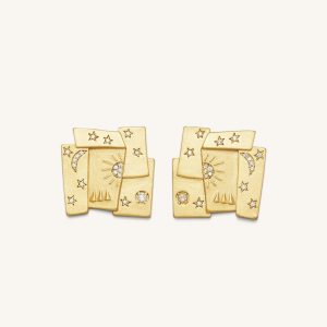 Cosmos Combination Earrings - 18ct Gold Plated & White Zircon