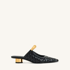 Helena Weave Pierced Mules - Black