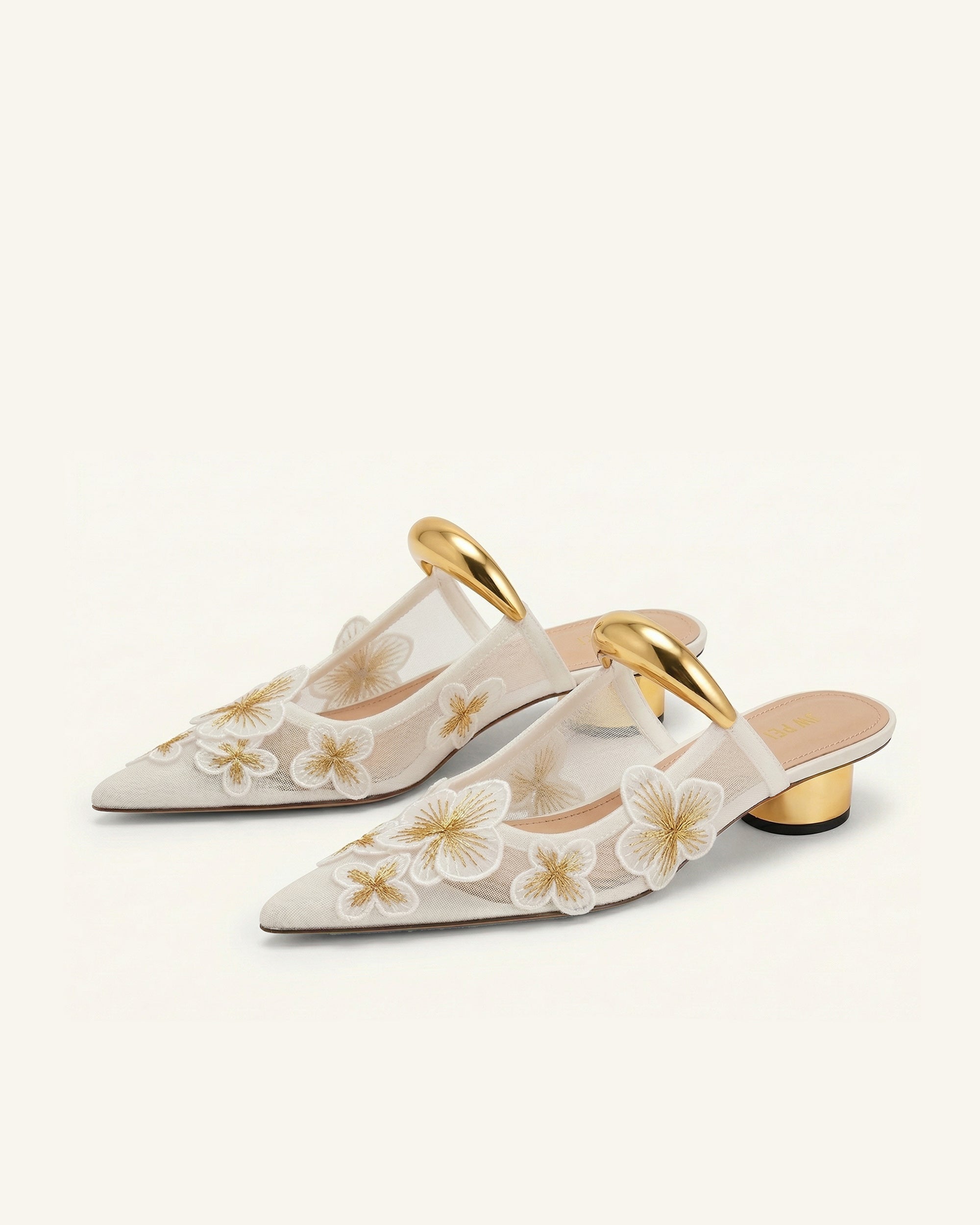 Helena Pierced Floral Mesh Mules - Ivory - Image 2