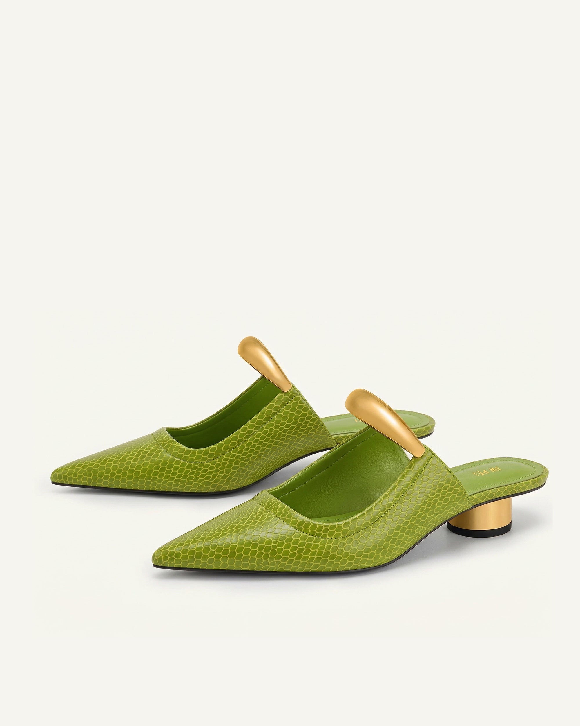Helena Pierced Snakeskin Mules - Green - Image 2