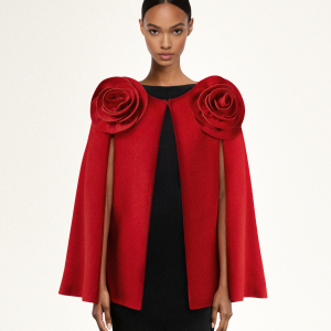 Clara Floral Applique Cape Coat - Red