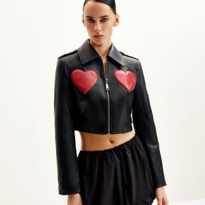 Sophie Cropped Leather Jacket - Black & Red