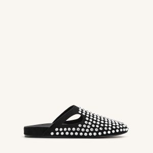 Athena Artificial Crystal Flat Mules - Black