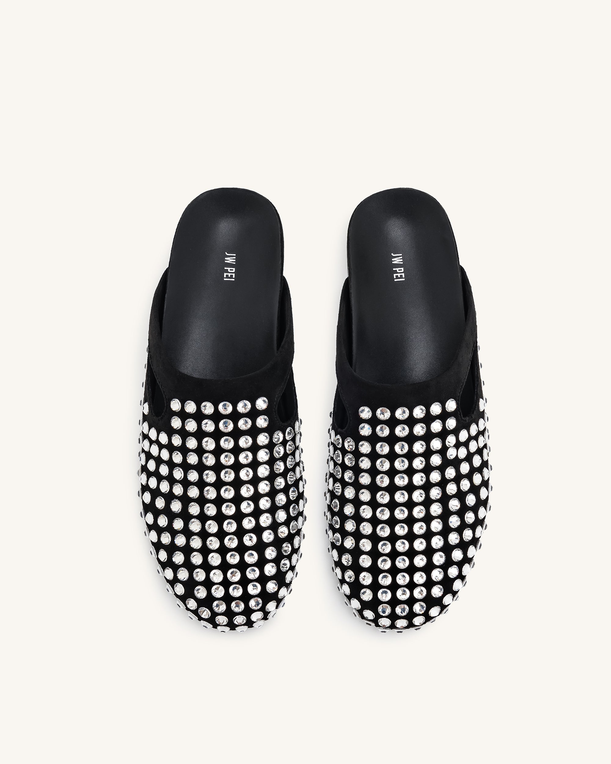 Athena Artificial Crystal Flat Mules - Black - Image 3