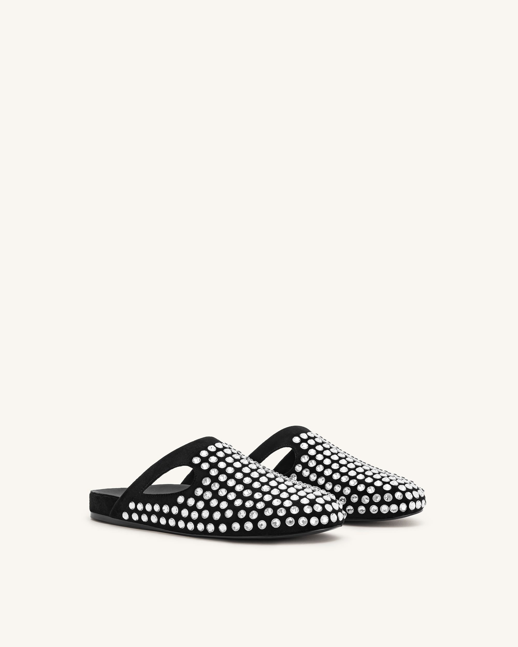 Athena Artificial Crystal Flat Mules - Black - Image 2