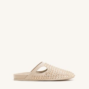 Athena Artificial Crystal Flat Mules - Beige