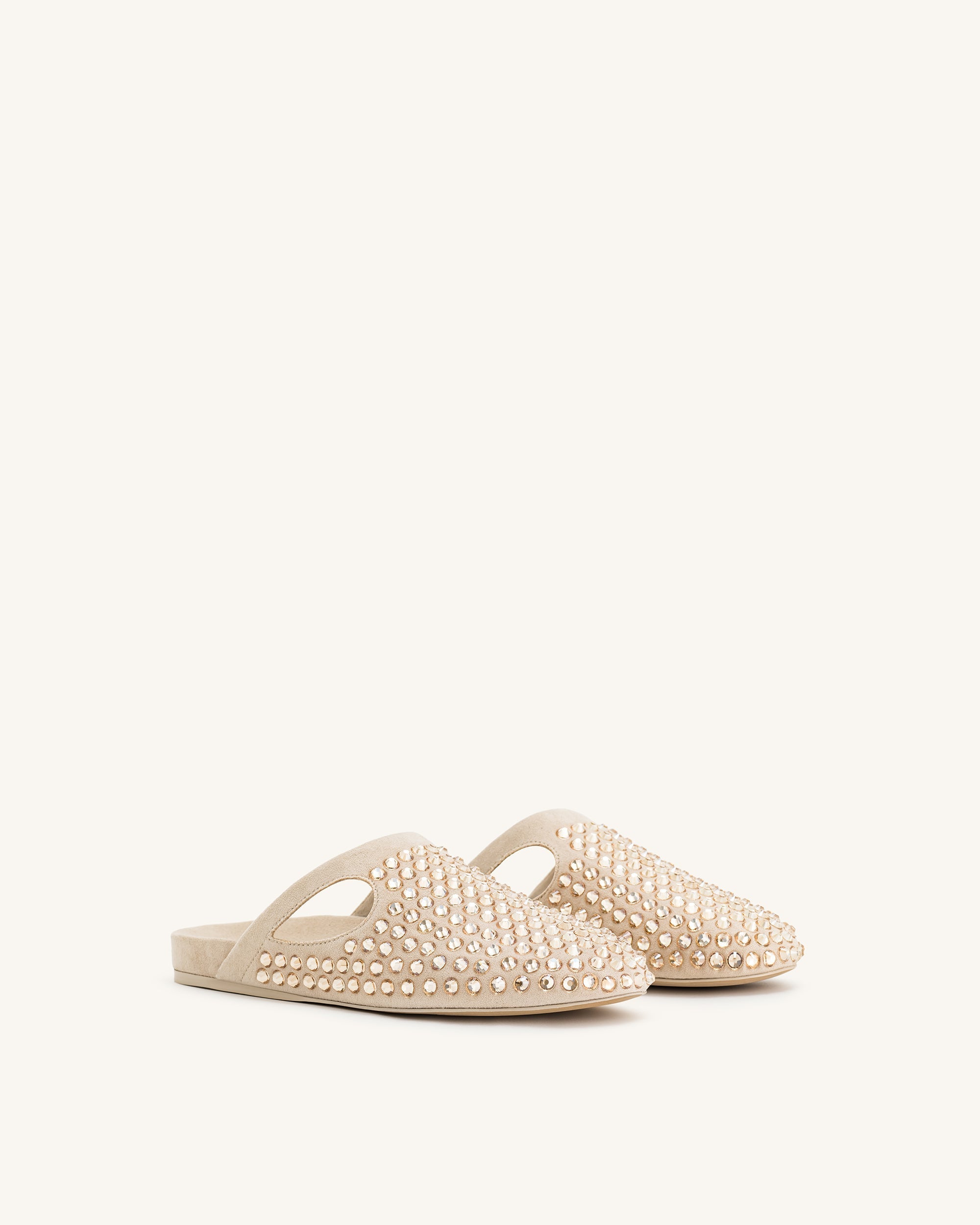 Athena Artificial Crystal Flat Mules - Beige - Image 2
