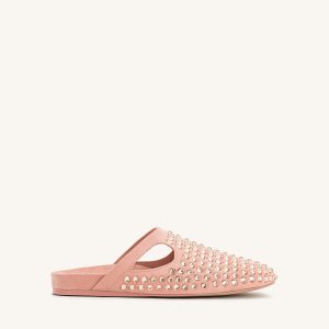 Athena Artificial Crystal Flat Mules - Pink Beige